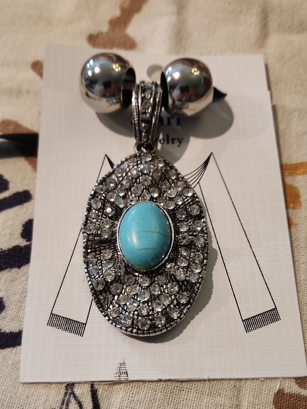 Western Boho Turquoise & Rhinestone Scarf Pendant Slider Jewelry
